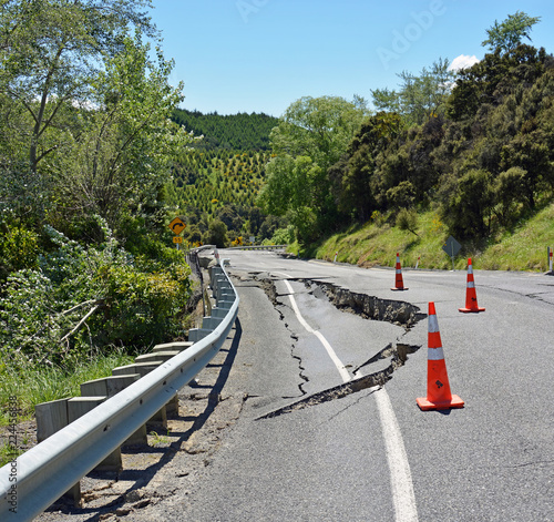 Massive Earthquake Road Cracks in Kaikoura, New Zealand photo