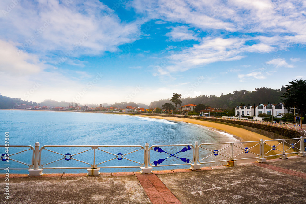 Ribadesella beach in Asturias Spain white railing