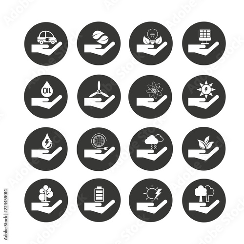 hand holding clean energy icons in circle buttons