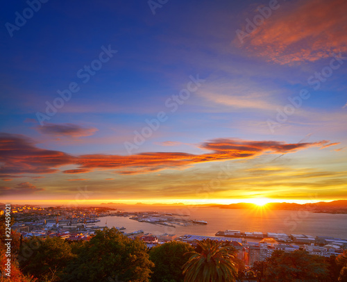 Vigo skyline and port sunset in Galicia Spain © lunamarina