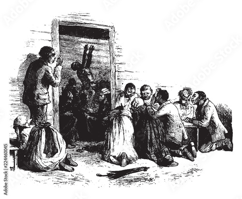 Prayer Meeting, vintage illustration