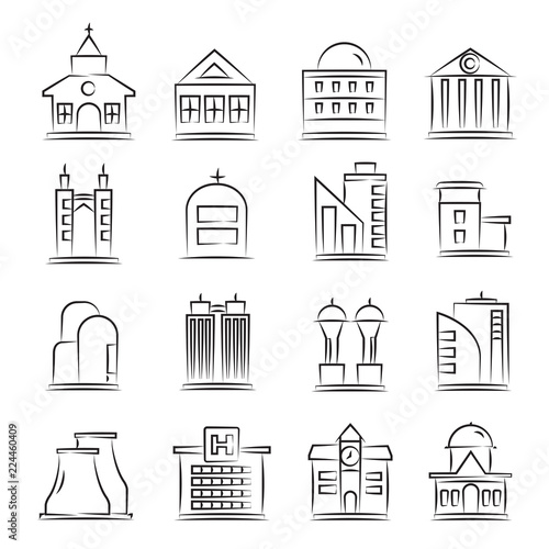 hand drawn building icons