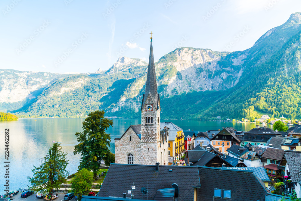Hallstatt village on Hallstatter lake in Austrian Alps Hallstatt village on Hallstatter lake in Austrian Alps