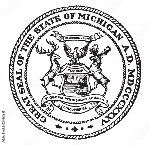 The Great Seal of the State of Michigan, vintage illustration