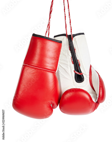 Red professional boxing gloves isolated on white background. © happy_author