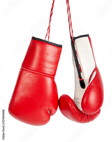 Red professional boxing gloves isolated on white background. © happy_author