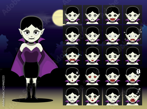 Vampire Girl Cartoon Emotion faces Vector Illustration