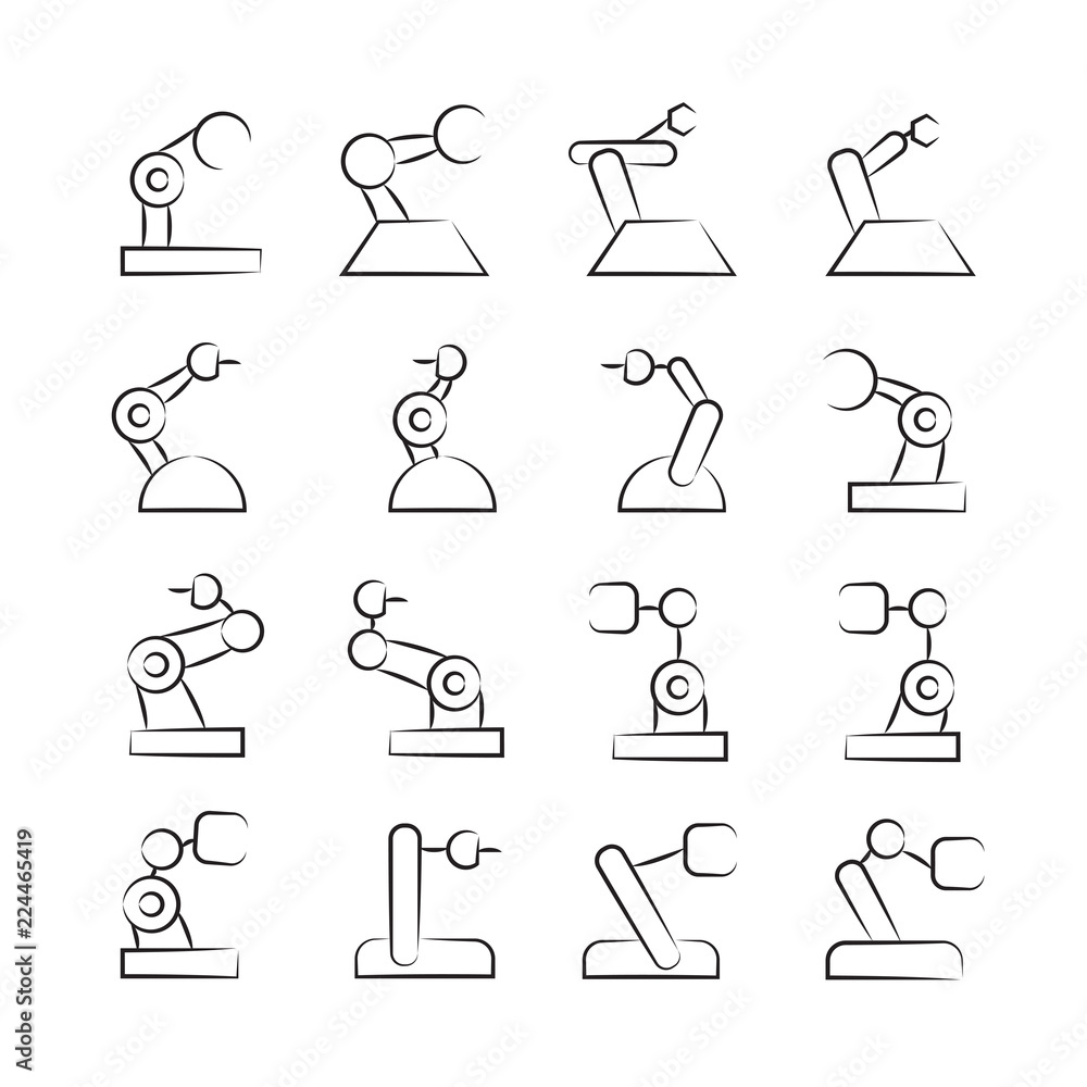 hand drawn industrial robot icon set hand drawn industrial robot icon set