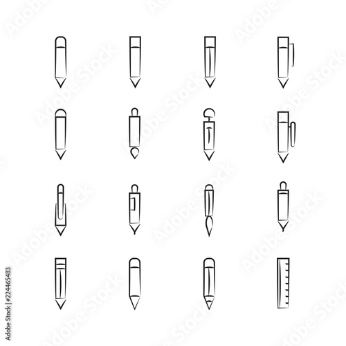 hand drawn pen and pencil icon set