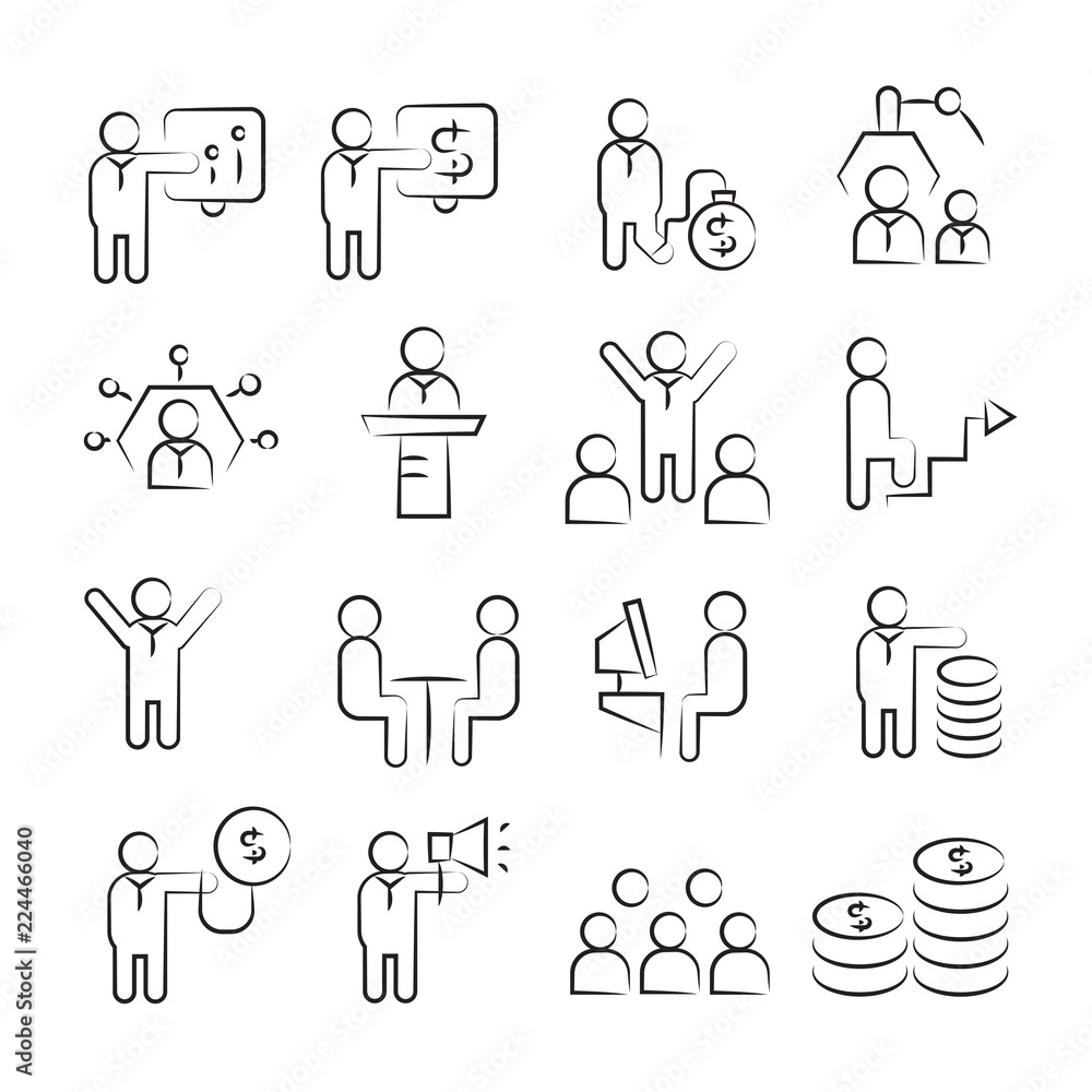 hand drawn business management concept icon set hand drawn business management concept icon set