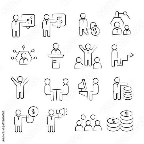 hand drawn business management concept icon set