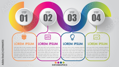 Infographics Chart 4 steps options business  timeline modern creative with icon step by step can illustrate vector a strategy, workflow or team work.	