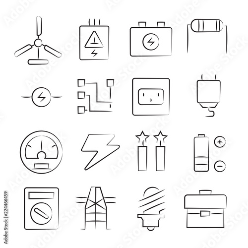 hand drawn electricity icon set