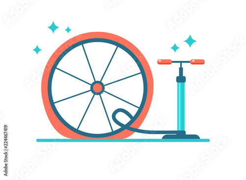Wheel repair. Pump the tyre. Flat bicycle tyre