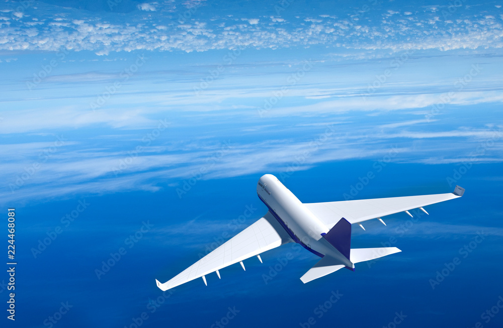 Passenger airplane flying above clouds , 3D rendering Passenger airplane flying above clouds , 3D rendering