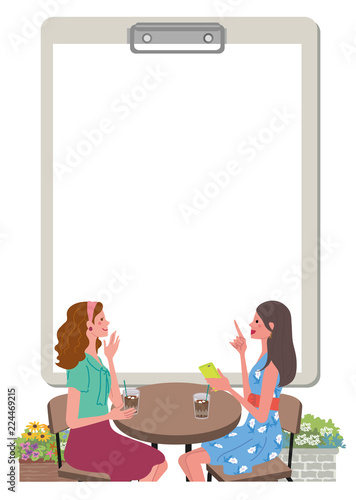 カフェ　会話　女性　イラスト
