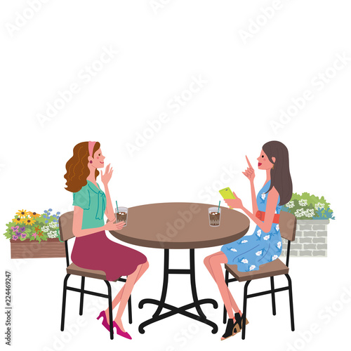 カフェ　会話　女性　イラスト
