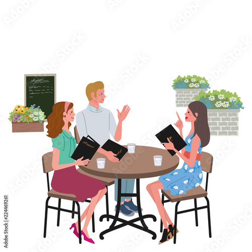 カフェ　会話　男女　イラスト
