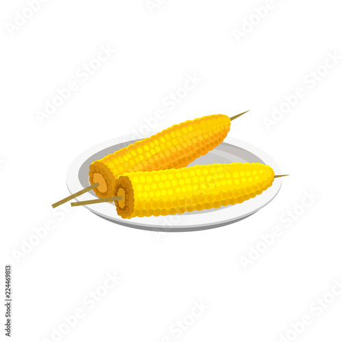 Grilled corns on a plate vector Illustration on a white background