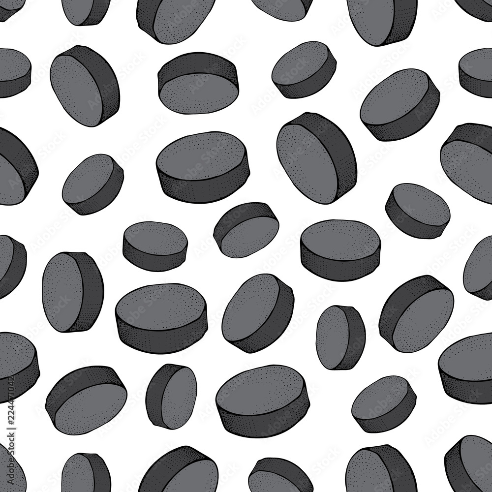Ice Hockey puck seamless pattern. Sports Vector illustration isolated