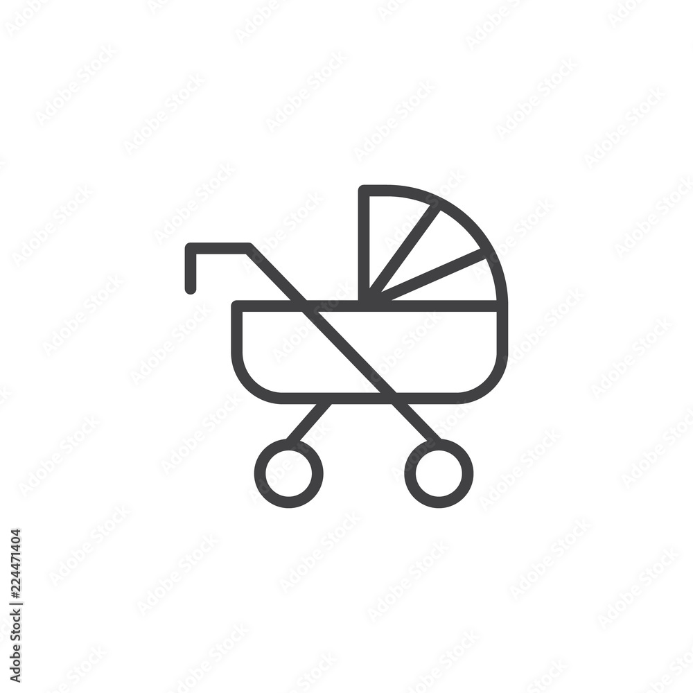 Baby stroller outline icon. linear style sign for mobile concept and web design. Pram simple line vector icon. Symbol, logo illustration. Pixel perfect vector graphics Baby stroller outline icon. linear style sign for mobile concept and web design. Pram simple line vector icon. Symbol, logo illustration. Pixel perfect vector graphics