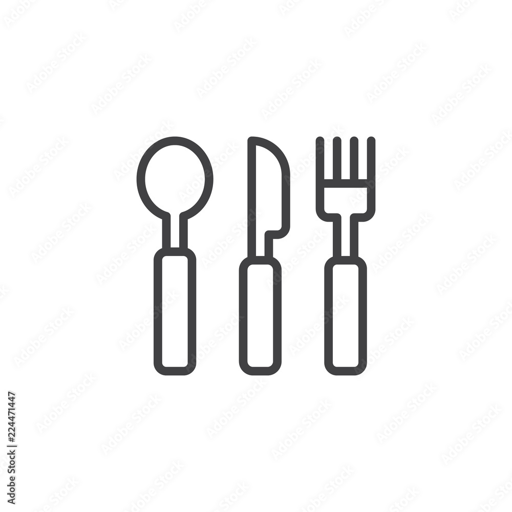 Baby cutlery outline icon. linear style sign for mobile concept and web design. Fork spoon and knife simple line vector icon. Food symbol, logo illustration. Pixel perfect vector graphics Baby cutlery outline icon. linear style sign for mobile concept and web design. Fork spoon and knife simple line vector icon. Food symbol, logo illustration. Pixel perfect vector graphics