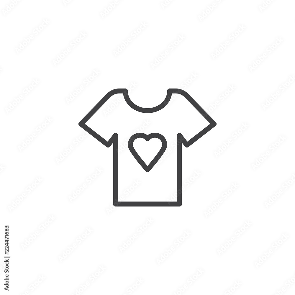 t-shirt with heart outline icon. linear style sign for mobile concept and web design. simple line vector icon. Symbol, logo illustration. Pixel perfect vector graphics t-shirt with heart outline icon. linear style sign for mobile concept and web design. simple line vector icon. Symbol, logo illustration. Pixel perfect vector graphics