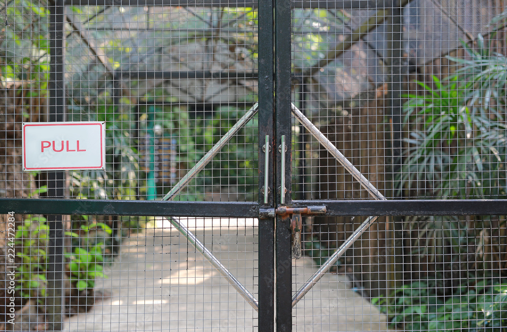 Iron cage door in zoo with 