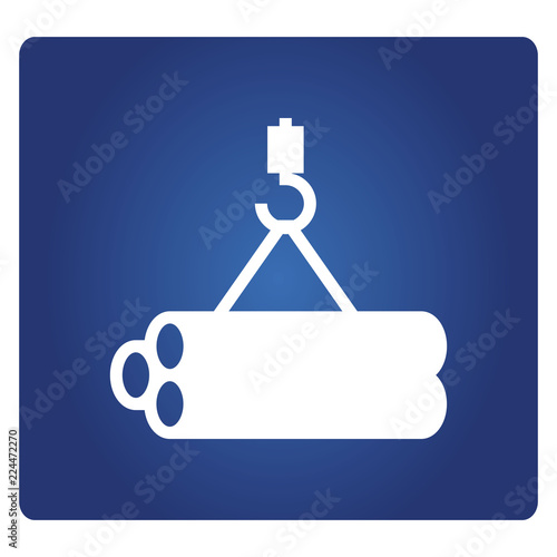 crane hook with pipes icon in blue background