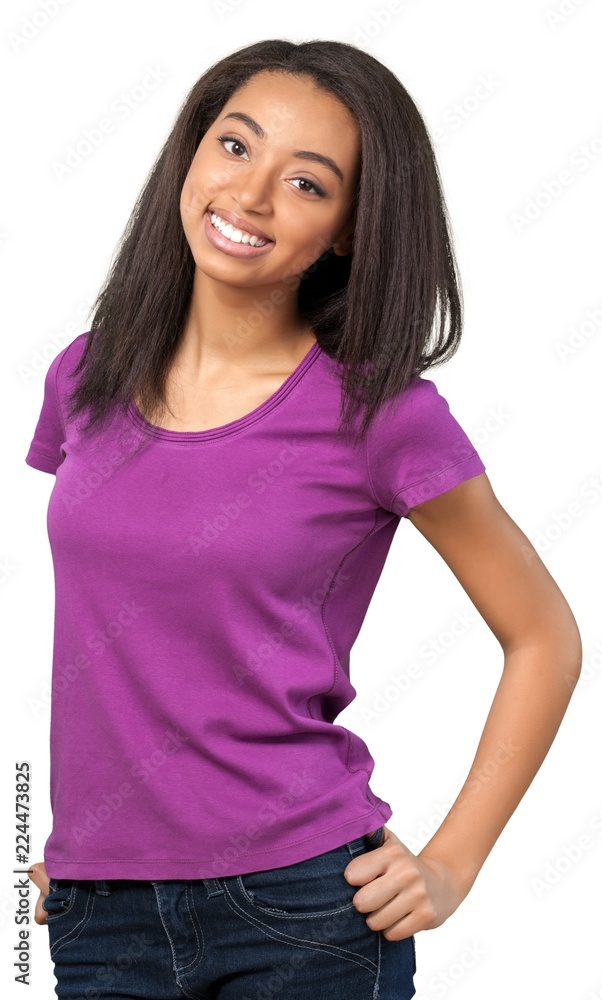 Friendly Young Woman with Hands on Hips - Isolated Friendly Young Woman with Hands on Hips - Isolated