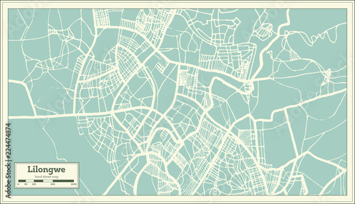 Lilongwe Malawi City Map in Retro Style. Outline Map.