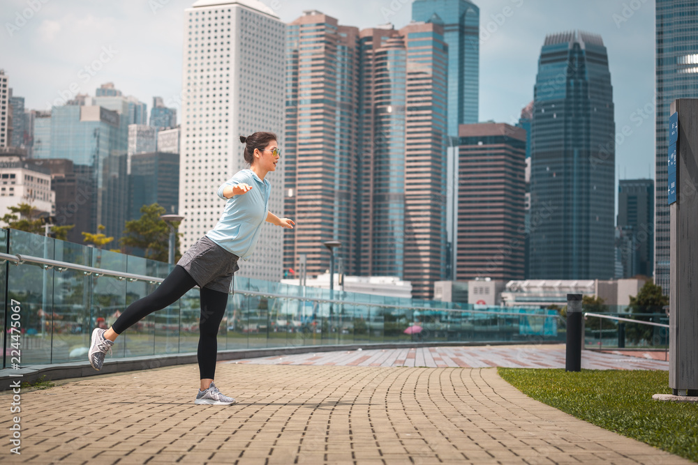 Woman doing workout in Hong Kong