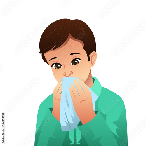 Sick Man Blowing His Nose on a Tissue