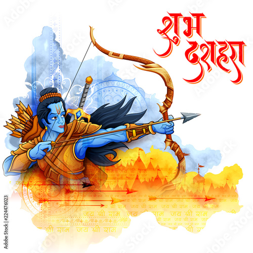 Lord Rama with arrow in Dussehra Navratri festival of India poster