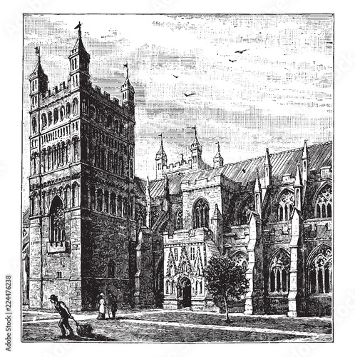 Exeter Cathedral vintage illustration.