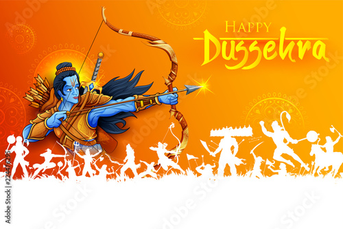 Lord Rama in Navratri festival of India poster for Happy Dussehra