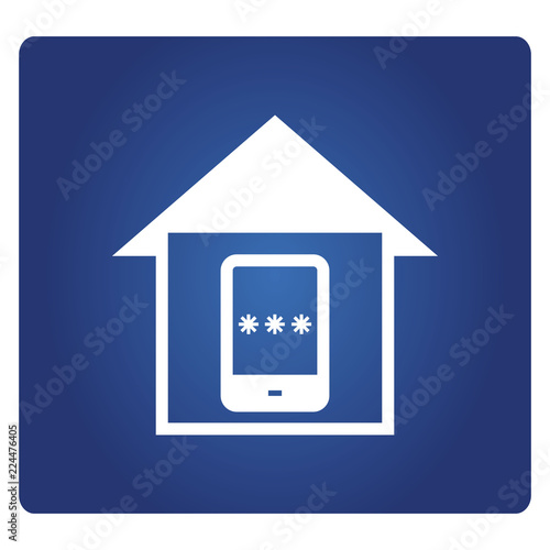 smart phone and password for house locking icon on a blue background