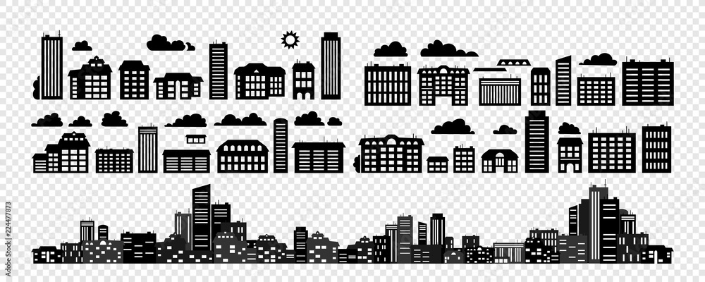 Obraz premium Set - Silhouettes of buildings.