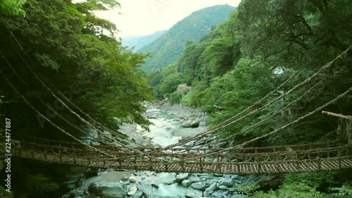 徳島, 徳島県, 祖谷のかずら橋, 空撮, 橋から更にカメラ上昇
