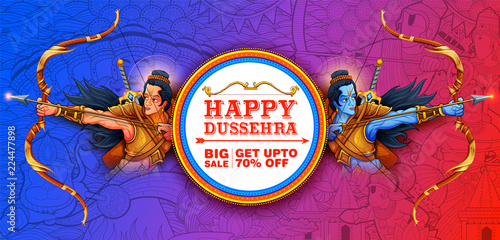 Lord Rama and Laxmana in Navratri festival of India sale promotion ans advertisement poster for Happy Dussehra