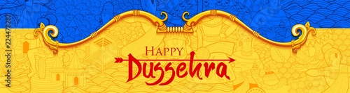 Bow and Arrow of Rama in Happy Dussehra festival of India background