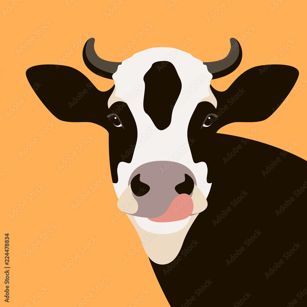 Obraz premium cow face vector illustration flat style front