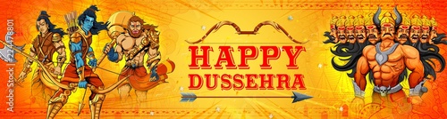 Lord Rama and Ravana in Dussehra Navratri festival of India poster