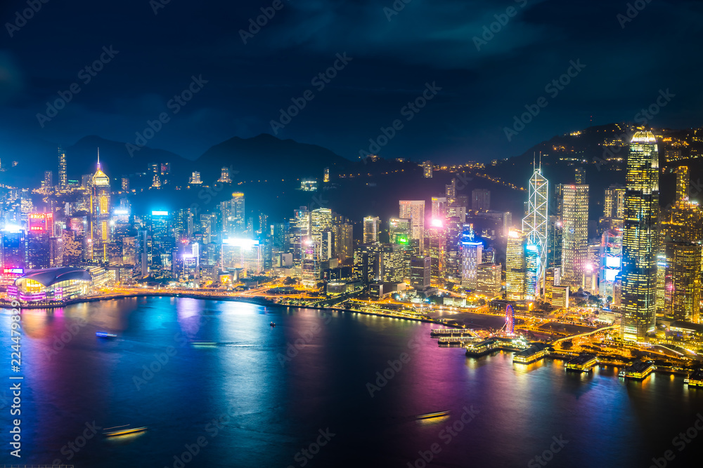 Beautiful architecture building exterior cityscape of hong kong city skyline