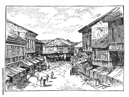 Escolta Street, Manila vintage illustration.
