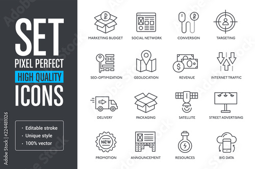 Set vector pixel perfect high quality lines icons