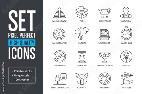 Set vector pixel perfect high quality lines icons