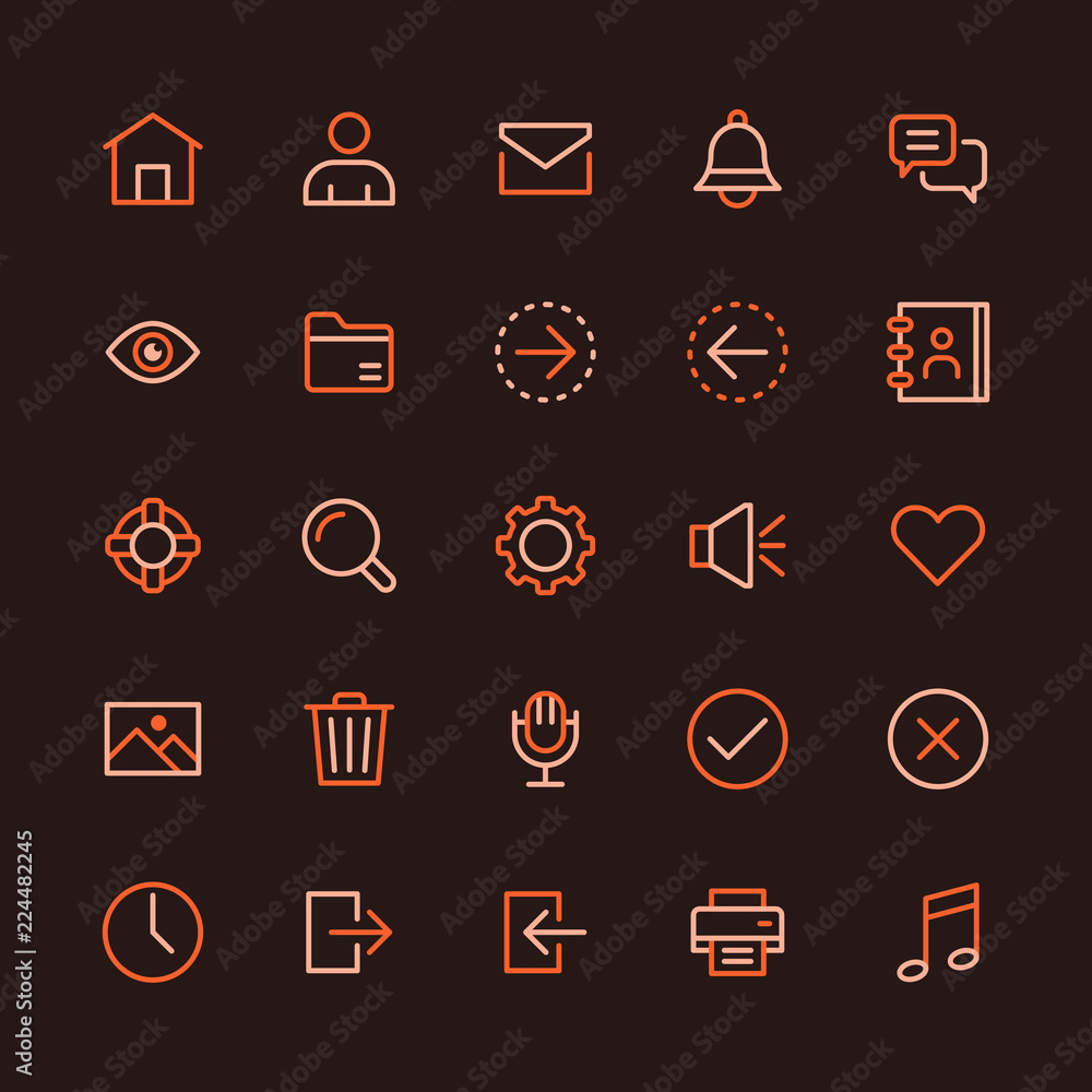 Web and Social Media Elements Multicolored Line Icon Set Web and Social Media Elements Multicolored Line Icon Set