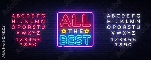 All the best Neon Text Vector. All the best neon sign, design template, modern trend design, night neon signboard, night bright advertising, light banner, light art. Vector. Editing text neon sign