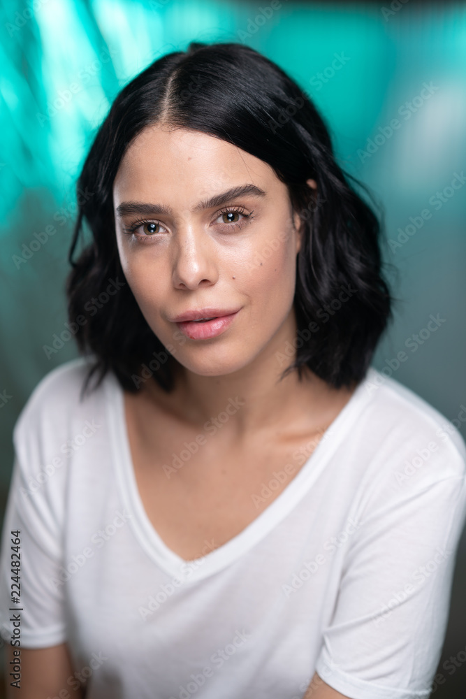 Portrait of brunette girl on white shirt Portrait of brunette girl on white shirt